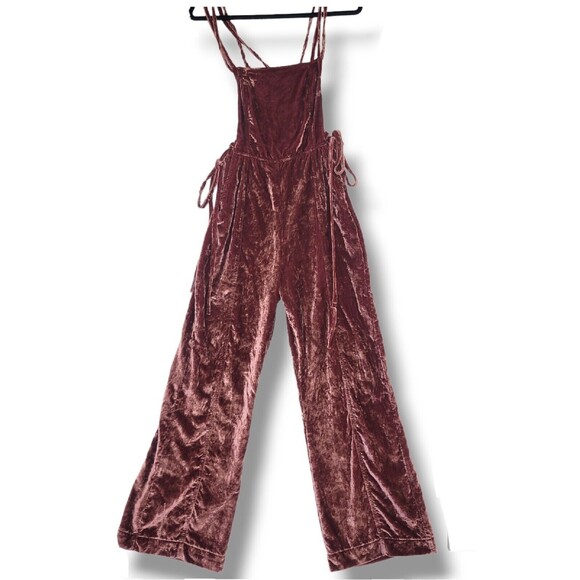 Free People 90’s Forever Overalls Brown Velvet Women's Size XSmall Msrp $168 - Picture 2 of 16